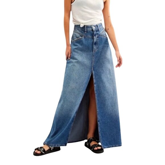 Free People We The Free Come As You Are Maxi Denim Skirt Womens Size 12 - Picture 15 of 16